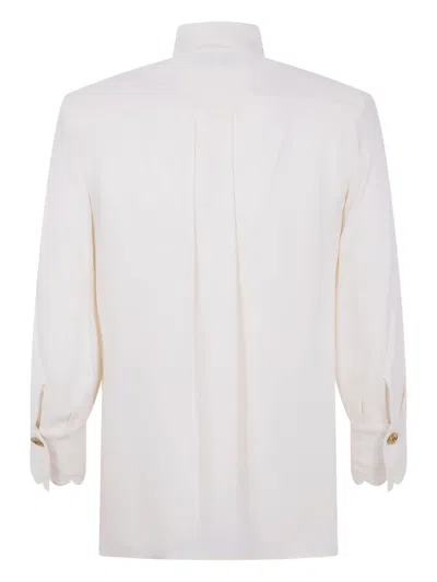 Elisabetta Franchi Long Sleeve Top With Bow And Embroidery In White