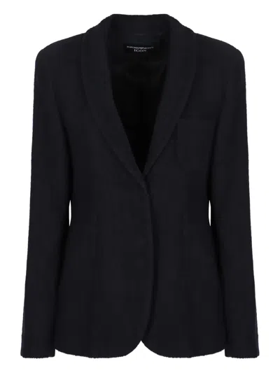Emporio Armani Chevron Single-breasted Blazer In Black