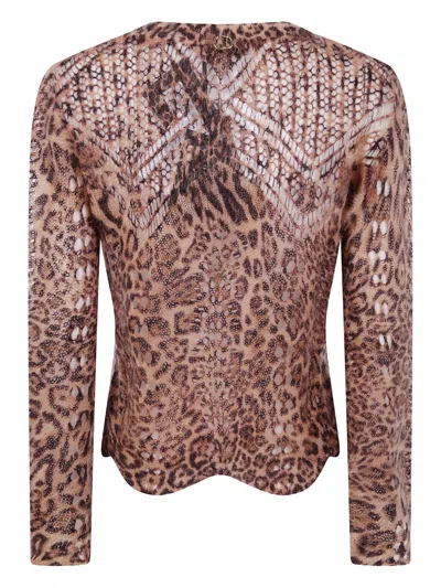 Twinset Twin-set Textured Knit Sweater With Animal Print Design In Multi