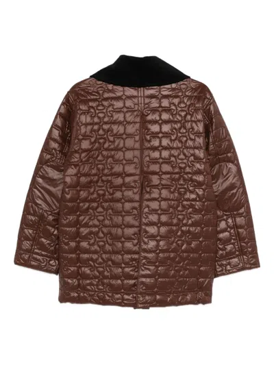 Ganni Shiny Quilt Midi Jacket In Brown
