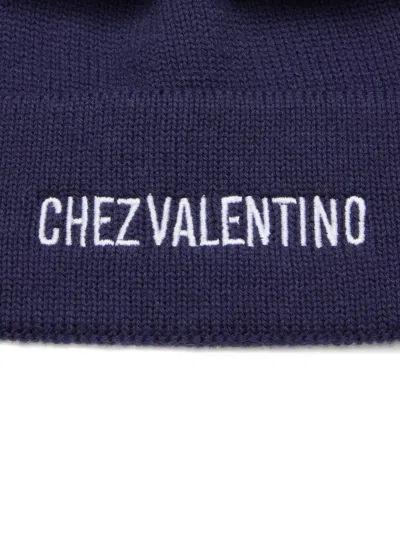 Valentino Garavani Cotton And Wool Blend Beanie With Turn-up Brim In Blue