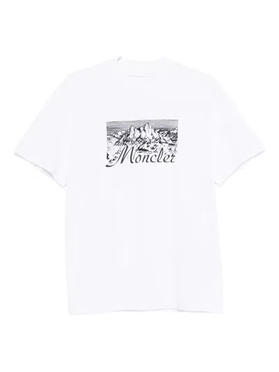 Moncler Mens White Graphic-print Crewneck Cotton T-shirt