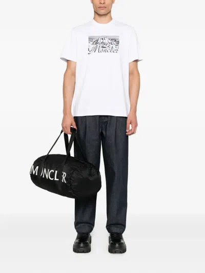 Moncler Mens White Graphic-print Crewneck Cotton T-shirt