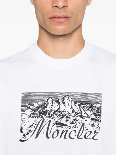 Moncler Mens White Graphic-print Crewneck Cotton T-shirt