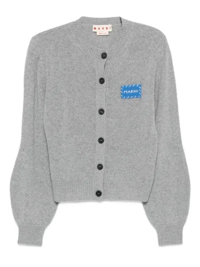 Marni Cashmere Cardigan With Logo In Gray