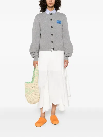 Marni Cashmere Cardigan With Logo In Gray