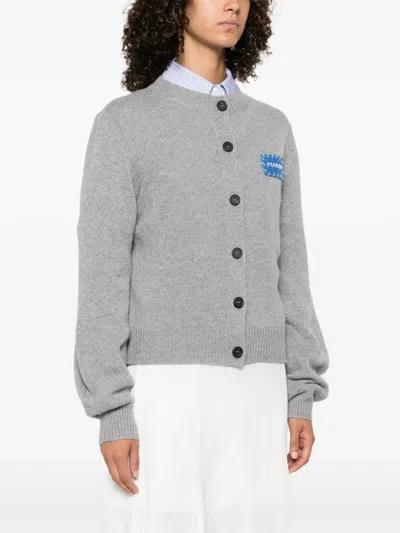 Marni Cashmere Cardigan With Logo In Gray
