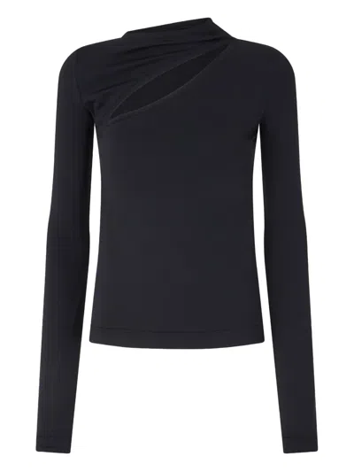Pinko Asymmetric Long Sleeve Stretch Top In Blue