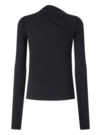 Pinko Asymmetric Long Sleeve Stretch Top In Blue