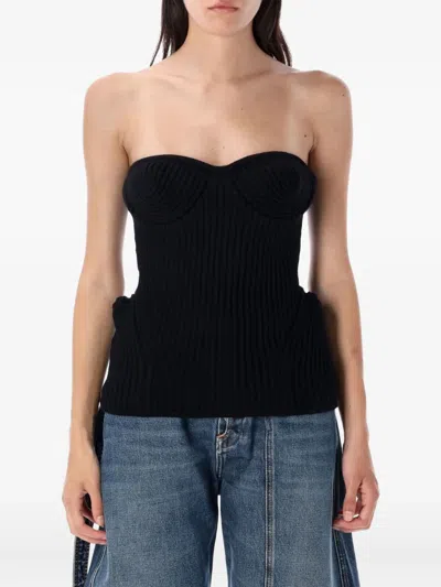 Jean Paul Gaultier Fitted Wool-blend Ribbed Knit Top In Black