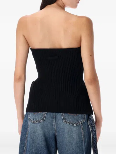 Jean Paul Gaultier Fitted Wool-blend Ribbed Knit Top In Black