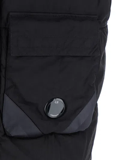 C.p. Company Black Vest With Mock Drawstring Neck And Logo Plaque On The Front In Black