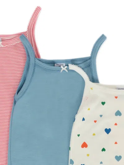 Petit Bateau Striped Heart-print Tops (pack Of Three) In Multi