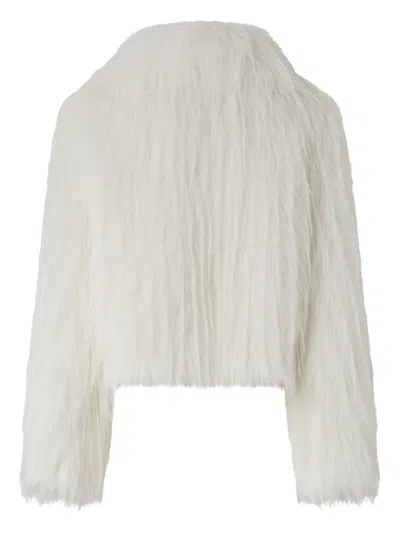 Pinko Fur-effect Pea Coat In White