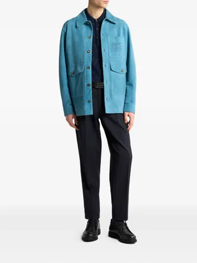 Etro Polo Shirt With Pegasus Embroidery In Blue