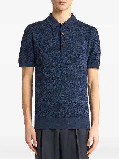 Etro Polo Shirt With Pegasus Embroidery In Blue