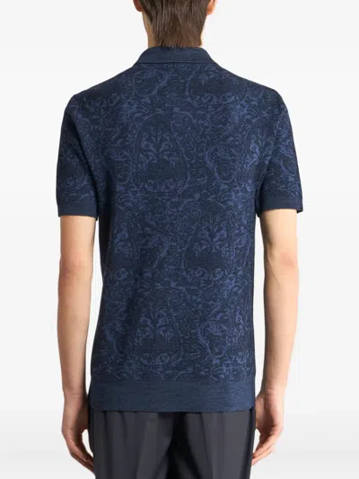 Etro Polo Shirt With Pegasus Embroidery In Blue