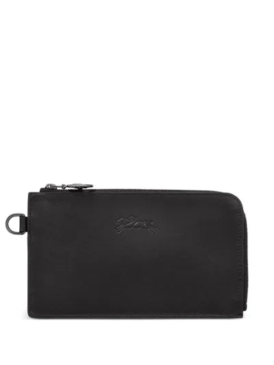 Longchamp Le Pliage Embossed Leather Cardholder In Black