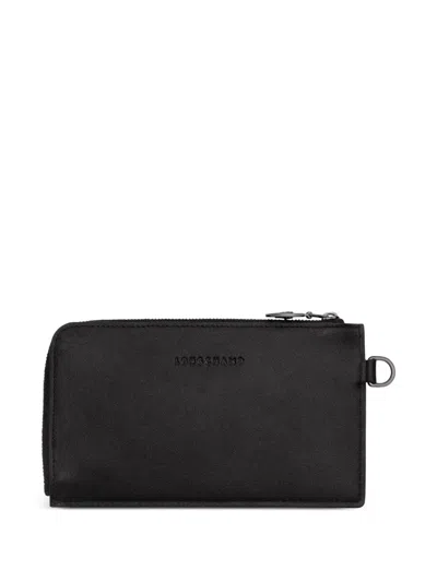 Longchamp Le Pliage Embossed Leather Cardholder In Black