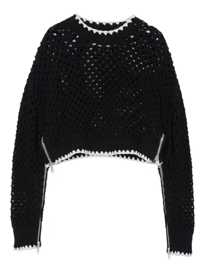 3.1 Phillip Lim Crochet-detail Zip-cuff Sweater In Black