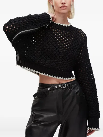 3.1 Phillip Lim Crochet-detail Zip-cuff Sweater In Black