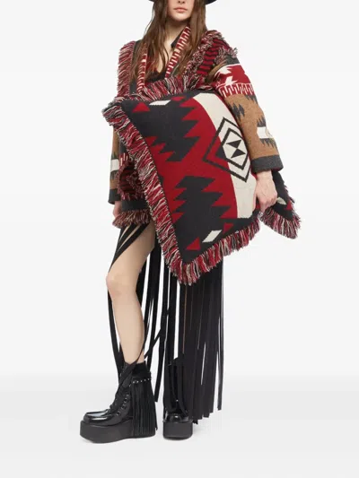 Alanui Icon-jacquard Fringed Pillow In Red