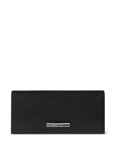 Longchamp Le Roseau Textured Leather Continental Wallet In Black