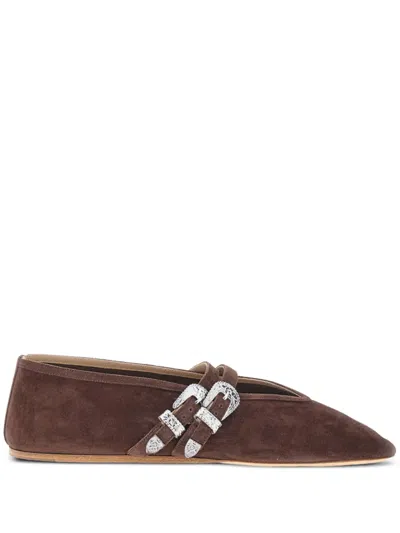 Le Monde Beryl Claudia Suede Western-buckle Ballerina Flats In Brown