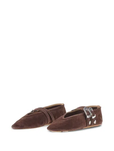 Le Monde Beryl Claudia Suede Western-buckle Ballerina Flats In Brown
