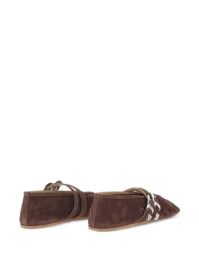 Le Monde Beryl Claudia Suede Western-buckle Ballerina Flats In Brown