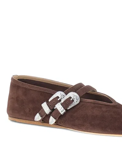 Le Monde Beryl Claudia Suede Western-buckle Ballerina Flats In Brown