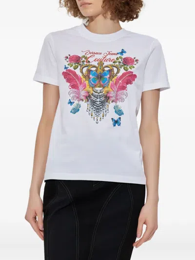 Versace Jeans Couture White Cotton Crew Neck T-shirt With Print In White