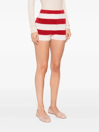 Fiorucci Red Striped Embroidered Alpaca Mini Shorts In Multi