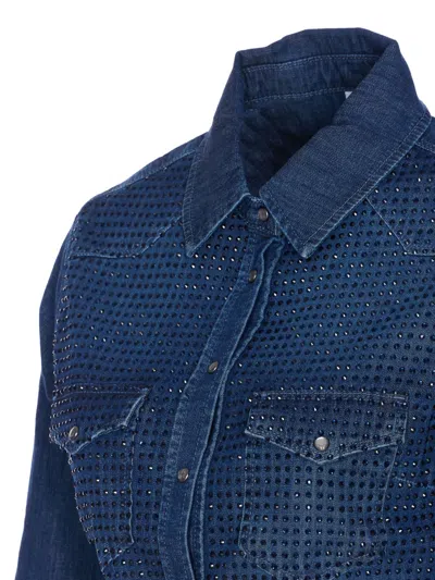 Liu •jo Denim Shirt With Crystals And Studs In Blue