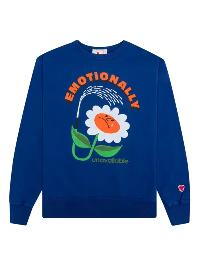 Emotionally Unavailable Flower-graphic Crew-neck Sweater In Blue