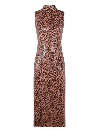 Twinset Twin-set Form-fitting Sleeveless Dress With Leopard Print And Sequin Detailing In Brown