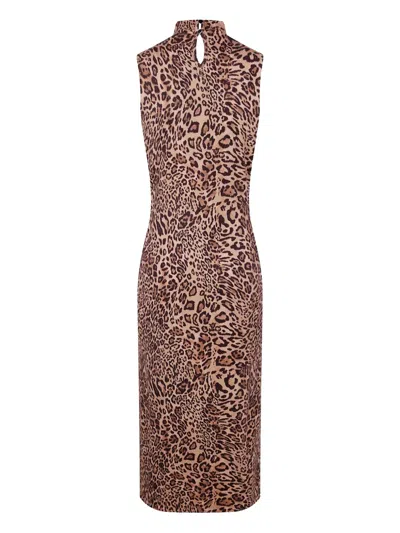 Twinset Twin-set Form-fitting Sleeveless Dress With Leopard Print And Sequin Detailing In Brown