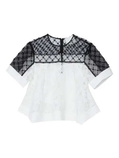 3.1 Phillip Lim Corded Lace Organza Short-sleeve Flounce Top In White