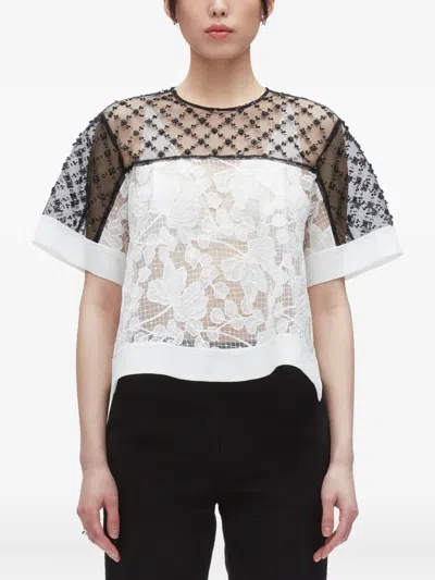 3.1 Phillip Lim Corded Lace Organza Short-sleeve Flounce Top In White
