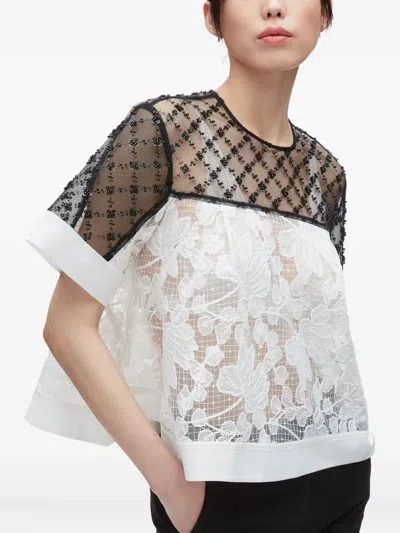 3.1 Phillip Lim Corded Lace Organza Short-sleeve Flounce Top In White