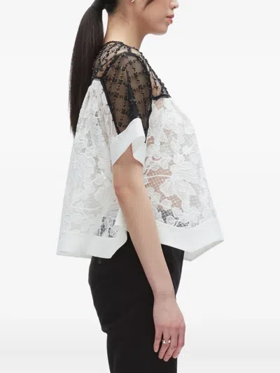 3.1 Phillip Lim Corded Lace Organza Short-sleeve Flounce Top In White