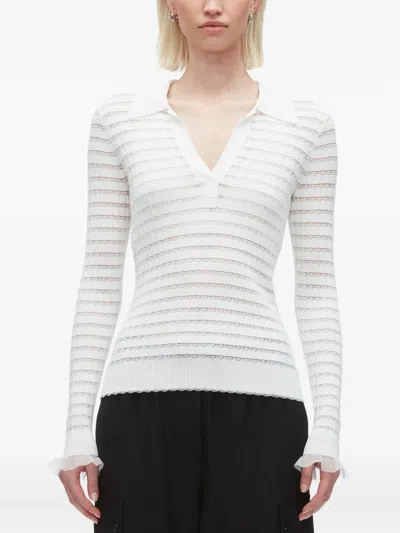 3.1 Phillip Lim Womens Ivory V-neck Ribbed Knitted Cardigan In White