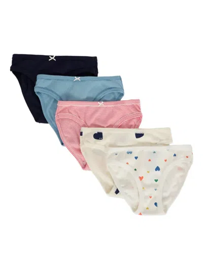 Petit Bateau Bow-detailed Heart-print Briefs (pack Of Five) In Multi