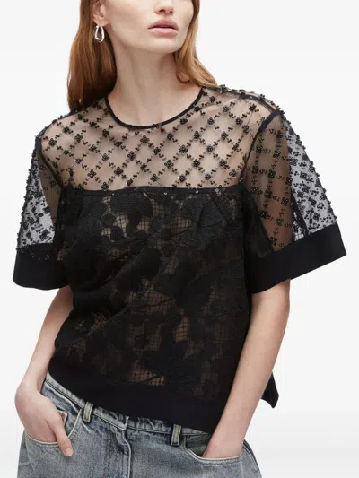 3.1 Phillip Lim Womens Black Flounce Short-sleeve Corded Lace Top