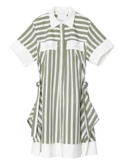 3.1 Phillip Lim Striped Cotton-blend Mini Dress In Green