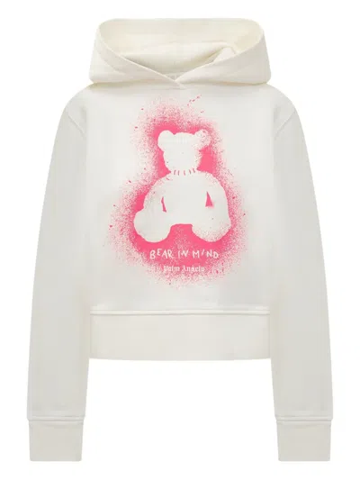 Palm Angels White Cotton Hooded Sweatshirt In Multi