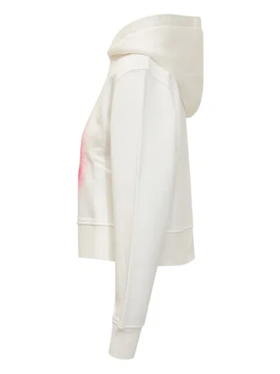 Palm Angels White Cotton Hooded Sweatshirt In Multi