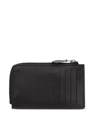 Longchamp Le Pliage Embossed Leather Cardholder In Black