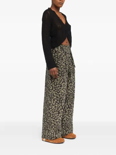 SEATTLE 褶饰豹纹牛仔裤