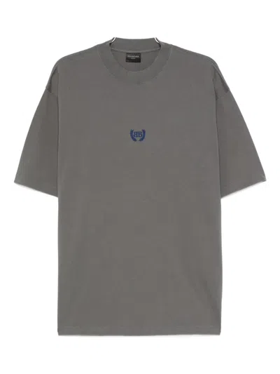 Balenciaga Men Grey Crewneck T-shirt With Logo Embroidery On The Front In Cotton Man In Black